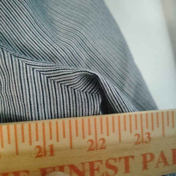 Lucky Brand Blue Striped Embroidered Cotton Top XL Boho Casual Peasant Blouse - Picture 5 of 6